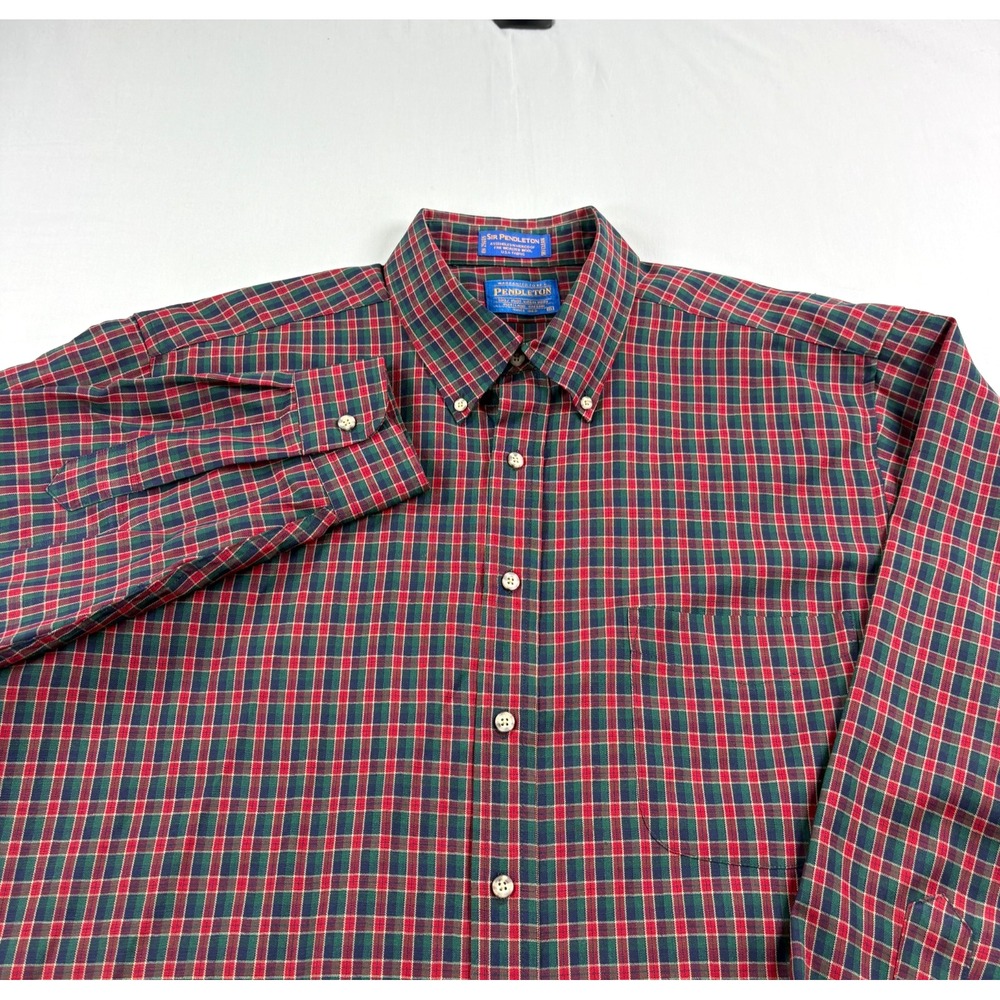 Sir Pendleton Wool Shirt Mens XL Green Red Plaid Button Up Long Sleeve